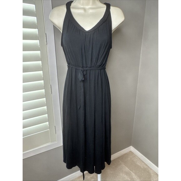 Liz Lange black maternity dress size large sleeveless V Neck Belted Braided Neck - Picture 2 of 8